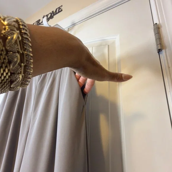 Halara Wide Leg Size M Pleated Trousers High Waist Flowy Dress Pants Taupe Grey - Picture 4 of 11